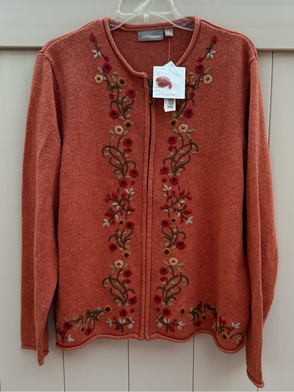 Croft & Barrow fall leaves Cardigan Sweater ladies XL full zip longsleeve